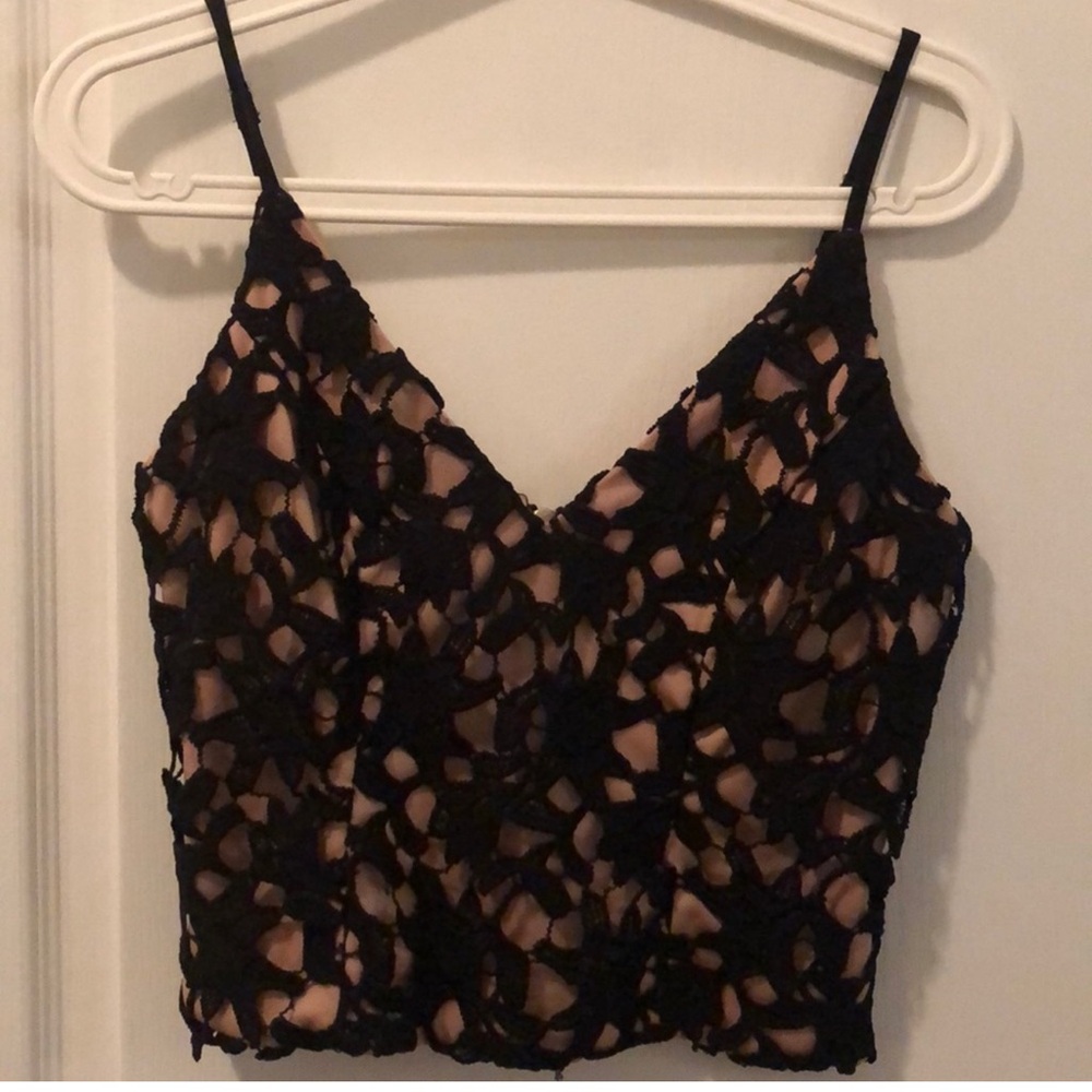 Maxim lace black and tan crop Top
